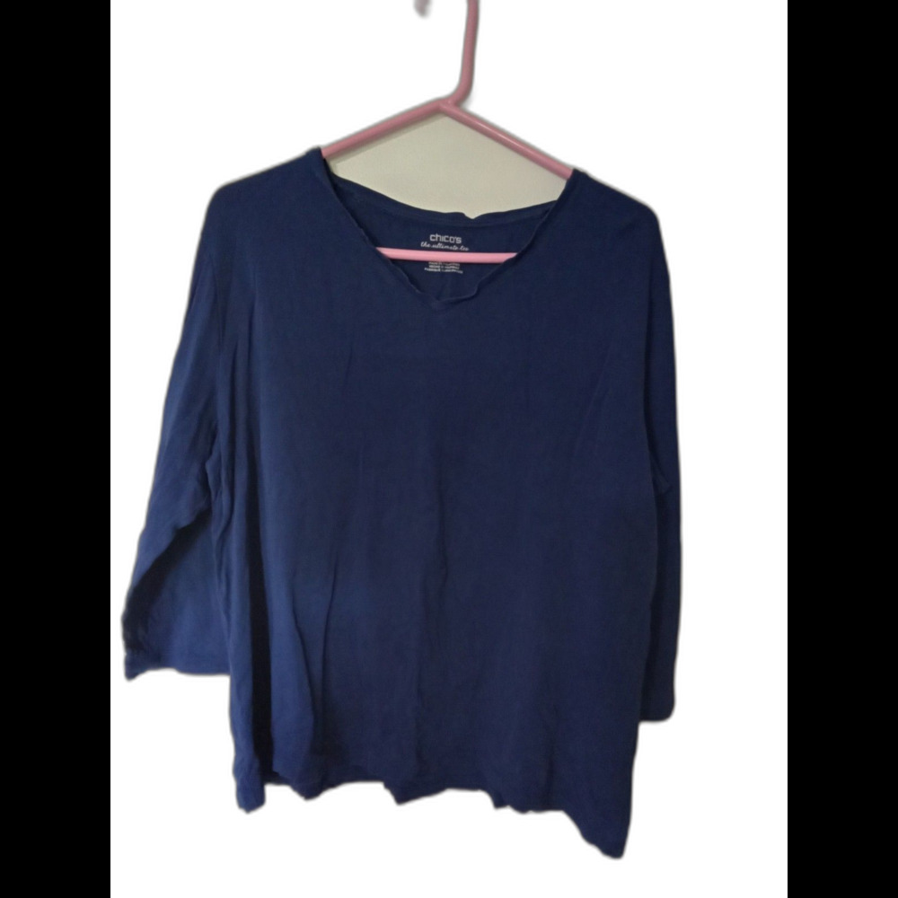 Women’s CHICO Blue V-Neck Cotton Ultimate Tee, Size 3 (XL/16)